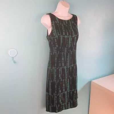 Milly Womens Size 6 Dress Rear Zipper Black Green Geometric Pattern Sleeveless • $69