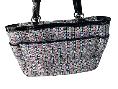 Coach Tweed Multi Color Wool Knit Tote With Black Leather Trim With Pockets • $49.99