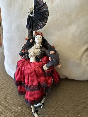 Vintage ROLDAN Spain Doll Flamenco Lady Dancer In Red/black Lace Dressed/fan • $25