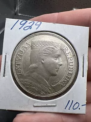 1929 Latvia 5 Lati Uncirculated Silver Coin With Considerable Mint Luster • $110