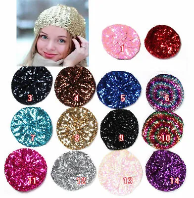 Women Lady Stretch Crochet Shining Sequin Beret Hat Party Beanie Cap Club Dance • $6.99