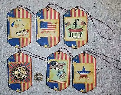 6~Vintage~4th Of July~Patriotic~Linen Cardstock~Gift~Hang~Tags • $10
