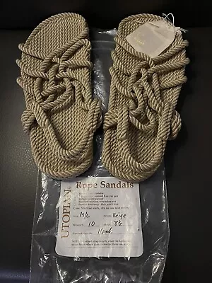 Handmade IN THE USA Utopian Rope Sandals Unisex Beige W/10- M/8.5. NEW • $28.95