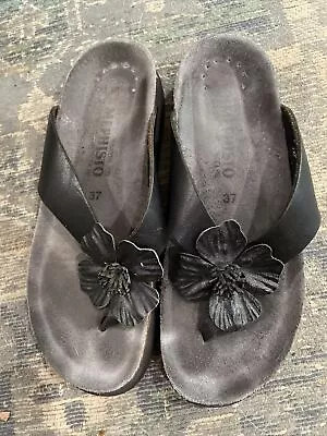 MEPHISTO Violette Air Relax Flower Flip Flop Black Leather Thong Sandals 7 / 37 • $39.99