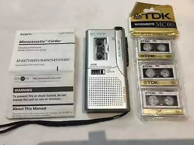 Sony M-540V Dictaphone Tape Voice Recorder Clear Voice + 3 TDK MicroCassettes • £35