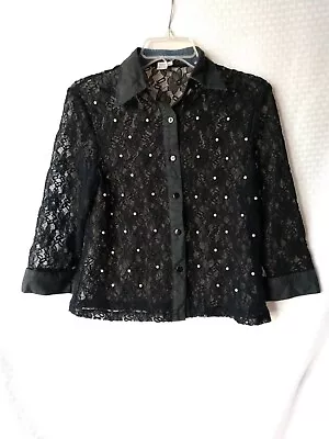 Vintage Black Lace Blouse Shirt Sheer By Cicada Size Juniors Large Chest 34  • $19.94