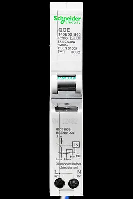 SCHNEIDER 40 AMP CURVE B 10kA 30mA RCBO TYPE AC QOE 140B03 • £54.95