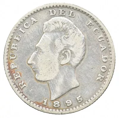 Roughly The Size Of A Quarter 1895 Ecuador 2 Decimos World Silver Coin *158 • $6.45