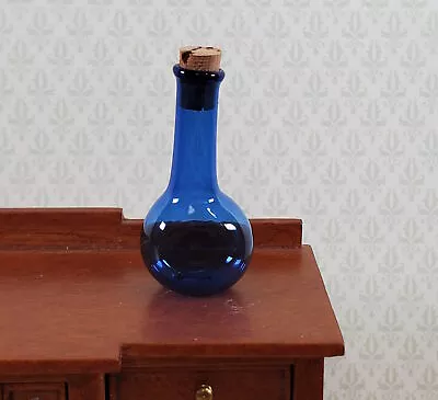 Miniature Glass Bottle Wine Decanter Cobalt Blue Corked Dollhouse Size 1 5/16  • $4.25