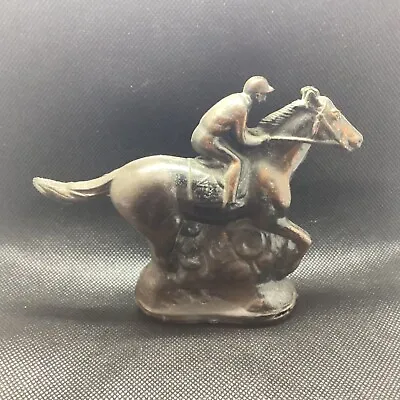 Vintage Bronze Jockey On RaceHorse No. 4 Figurine • $24.99