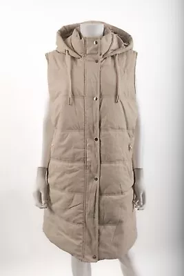 Zara Womens Long Puffer Vest Gilet Faux Leather XL Beige Tan 3046/240 NWD • $47.99