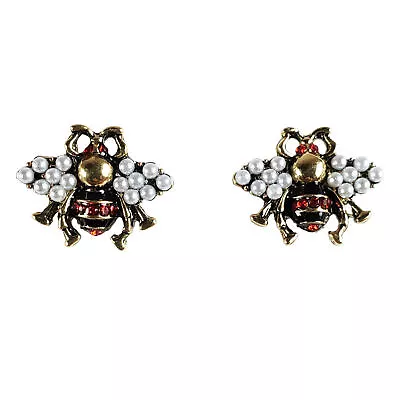 Bee Earrings Vintage Ear Stud Red And Gold Colored Bumble Bee Stud Earrings • $5.99