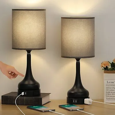 Set Of 2 Table Lamp Touch Nightstand Bedside Lamps Dual USB Port For Living Room • $29.99