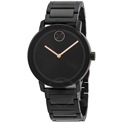 Movado Bold 3600752 Evolution Black Rose Gold Accent Dial Steel Mens Watch • $377.99