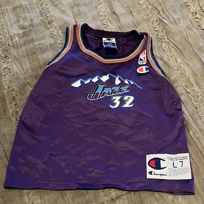 KARL MALONE Utah JAZZ Vintage CHAMPION Basketball Little Boys 7 LARGE Jersey NBA • $30.59