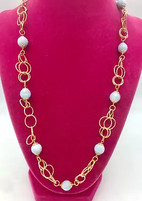 Gold Vermeil Circle Necklace W/ Faceted Blue Lace Agate Stones 925 Italy- 20-24  • $34.98