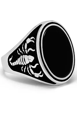 Men's Scorpio Zodiac Sign Ring 925 Sterling Silver Black Onyx Stone Oval 25MM • $39.99