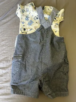 £2 • Buy Baby Boys Summer Dungaree Shorts Outfit With Vest Age 3 To 6 Months BNWT Twins
