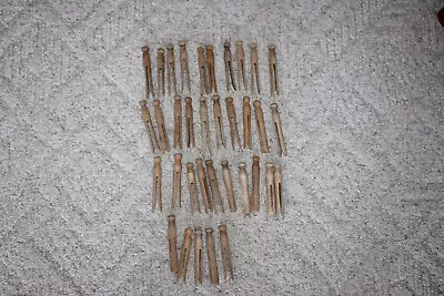 Vintage Wooden Clothes Pins Round Head Lot Of 35 Era 1950’s • $6.95