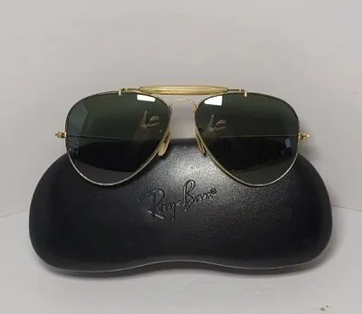 Vintage Ray Ban Aviator Sunglasses B&L 58 14 Gold Tone Outdoorsman W/Case USA • $185.47