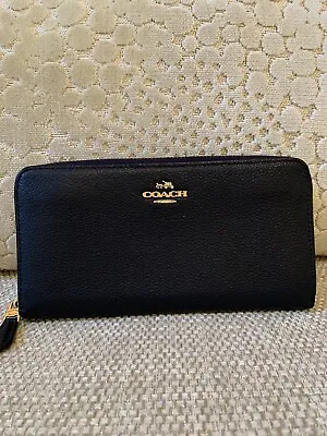 £45 • Buy Coach Zip Around Pebbled Leather Purse In Midnight Navy 🥰 Stunning - RRP-£179