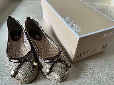 Michael Kors Shoes Women 7.5 Meg Espadrille Ballet Gold Brown Canvas Flats W/Box • $29.99