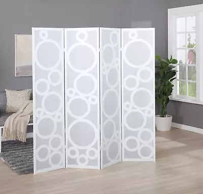 Arvada 4-Panel Wood Room Divider With Circle Pattern White • $99.99