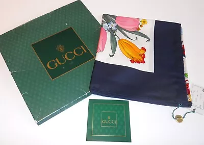 VINTAGE GUCCI V.ACCORNERO Women's 100% SILK SCARF FLORA DESIGN-ORIG.ENVELOPE-WOW • $129