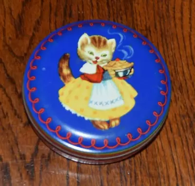 VINTAGE George W. Horner  & Co. England 4  TIN W/ LID Cat Kitten W/ Apron & Pie • $9.09