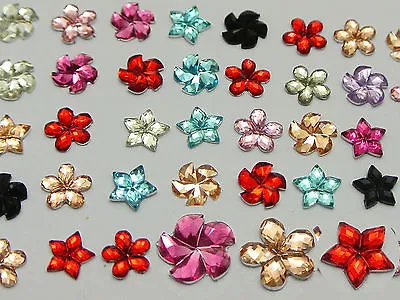 1000 Assorted Acrylic Flatback Faceted Flower Star Windmill Rhinestone Gems 6mm • £4.30