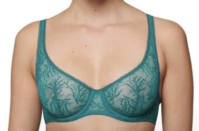 $90 • Buy Simone Perele	Opaline Curved Neckline Bra In Green 14D 36D New BNWT