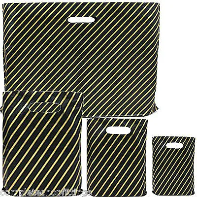 £15.17 • Buy New Black And Gold Strong Plastic Carrier Bags Striped Shopping Retail Bags 