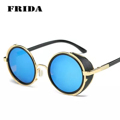 FRIDA Steampunk Sunglasses Women Men Vintage Retro Round Metal Sun Glasses UV400 • $6.99