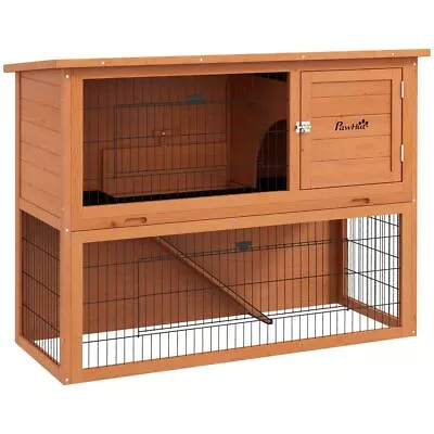 PawHut Wooden Rabbit Hutch Antiseptic Outdoor For 1-2 Rabbits - Orange • £79.99