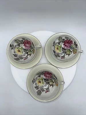 3 Vintage Ucagco China Tea Cups & Saucers Floral Roses Made In Japan Gold Trim • $29.95