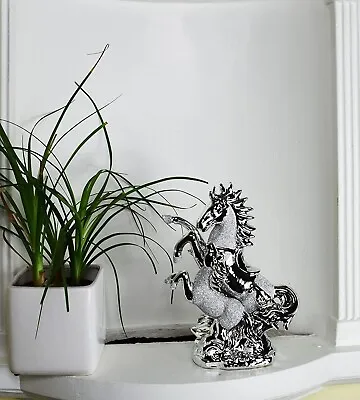Italian Chrome 25 Cm Horse With Foal Ornament Beauty Of The Equine World • £24.42