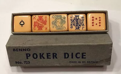 Rare Vintage Benno Butterscotch 5/8” Poker Dice Set (5) W Box (British) • $55