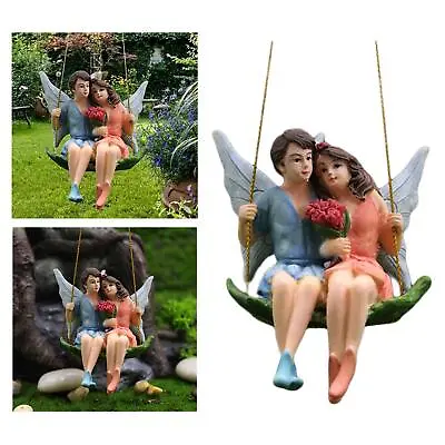Flower Swing Couple Fairy Figurines Scene Ornament Garden Plant Decor Toy • £8.41