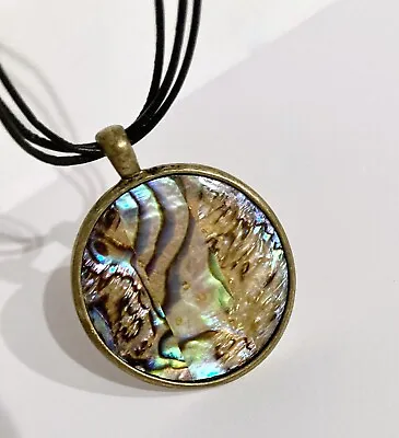 Abalone Pendant Necklace Signed KC Mother Of Pearl Surf Boho Summer Beach Hippie • $13.99