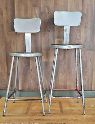 TWO (2) Vintage Industrial Factory Stools Adjustable / Removable Backs • $119