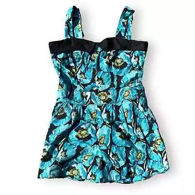 Bettie Page By Tatyana Turquoise Blue Floral Romper Shortalls Retro Pinup XL • £38.61