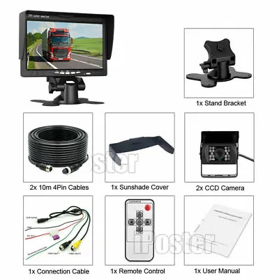 Car Reversing Camera 7  LCD Monitor Truck Bus Van Rear View Kit 12V-24V UK • £37.88