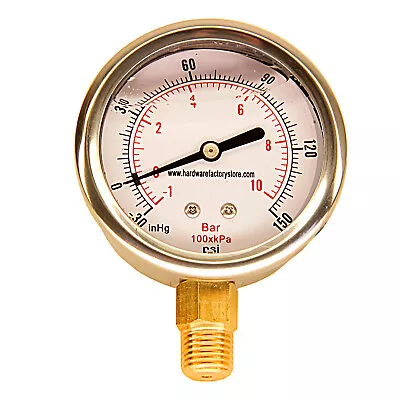 HFS(R) 2.5  -30-150Hg Oil Filled Vacuum + Air Pressure Gauge - 1/4  Npt Lower • $11.99