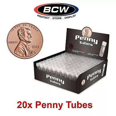 Lot Of 20 Plastic Coin Tubes Storage Box Round Clear Tube Screw On Cap For Penny • $12.69