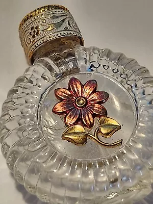 Vintage Miniature Czech Glass Enamel & Ormolu Overlay Perfume & Dauber #1605 • $27.65