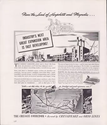 1941 Print Ad Chessie Corridor Served By Cheasapeake & Ohio Lines Industry's Cat • $51.27