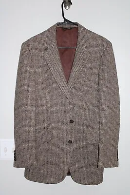 VINTAGE BROWN WEAVE HUNTING HORN 100% WOOL HABERSHAM TWEED SPORT COAT 38L Jacket • $37.71