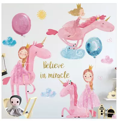 Princess Unicorns Girls Wall Sticker Bedroom Nursery Decals Kids Removable AU • $21.99