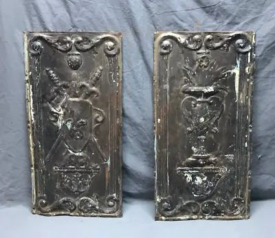 2 Antique Tin Ceiling 1  X 2  Decorative Coat Of Arms & URN Panels Old 187-24B • $59