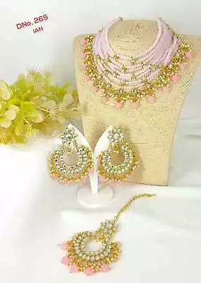 Bridal Pearl Choker Indian Wedding Gold Plated Jewelry Necklace Earring Set • $14.99